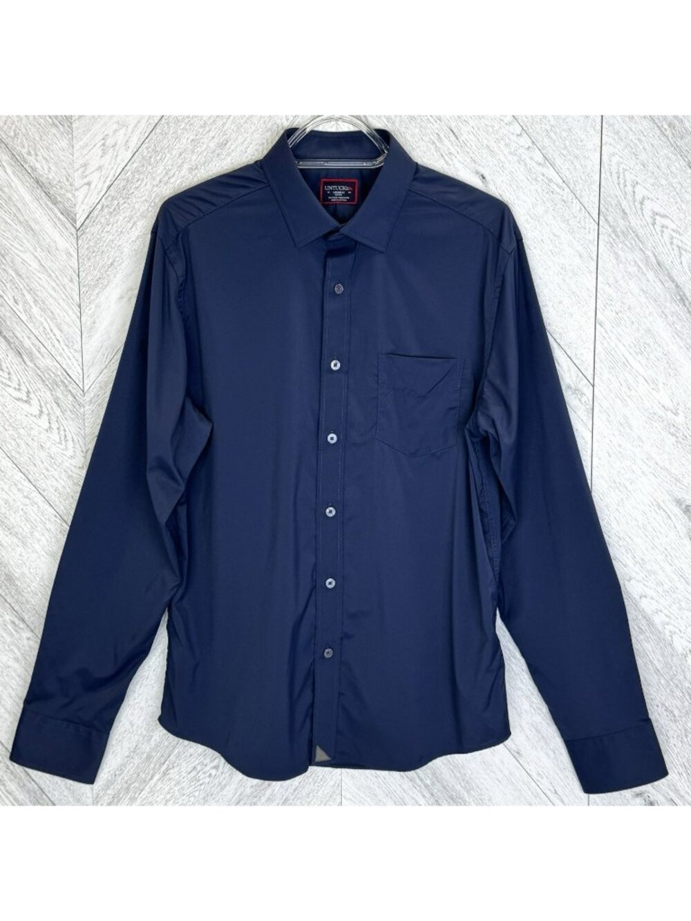 UNTUCKit Gironde Shirt Mens Medium Slim Fit Navy Stretch Long Sleeve Button Up